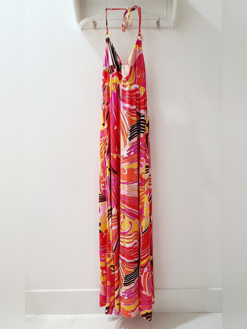 Trina Turk "Bali Waves" Cover-up Maxi Dress Pink Multi Sz XS - Picture 4 of 9